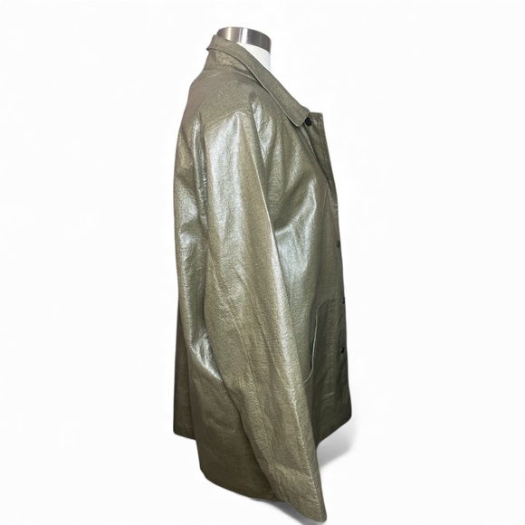 Vintage Rare Opus 204 Metallic Olive  Jacket Coated Linen Streetwear Oversized - Picture 3 of 7